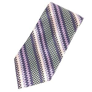 Bruno Rossi Mens Silk Neck Tie 58 L Diagonal Stripes Purple & Green